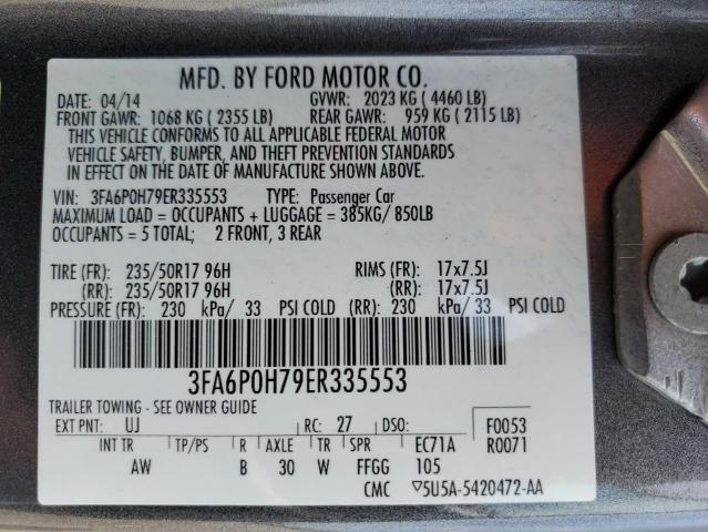 3FA6P0H79ER335553 - 2014 FORD FUSION SE GRAY photo 12