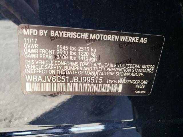 WBAJV6C51JBJ99515 - 2018 BMW 640 XIGT BLACK photo 12