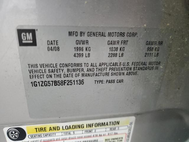 1G1ZG57B58F251136 - 2008 CHEVROLET MALIBU LS SILVER photo 12