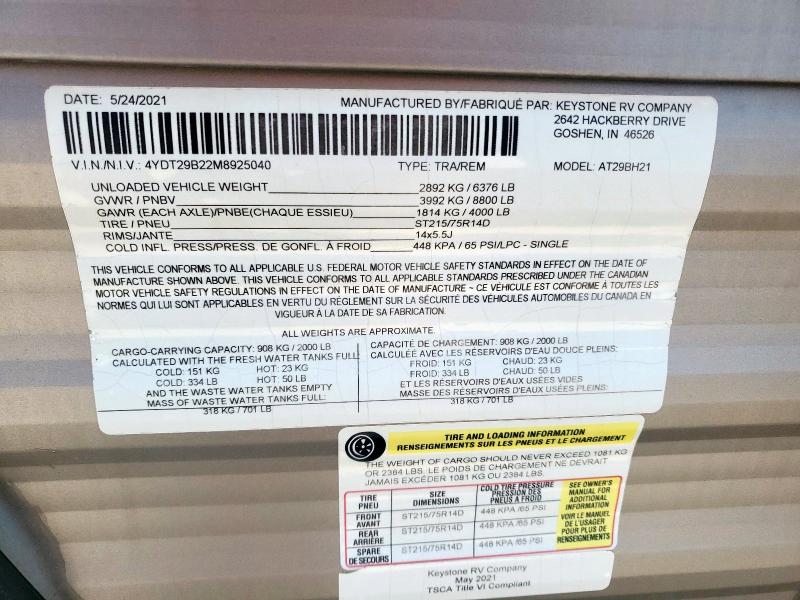 4YDT29B22M8925040 - 2021 ASPEN TRAIL TRAILER TWO TONE photo 10