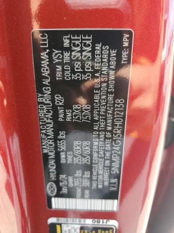 5NMP24G15RH012138 - 2024 HYUNDAI SANTA FE SEL RED photo 14