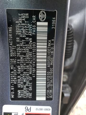 4T1BF1FK3CU110393 - 2012 TOYOTA CAMRY BASE ნაცრისფერი ფოტო 12