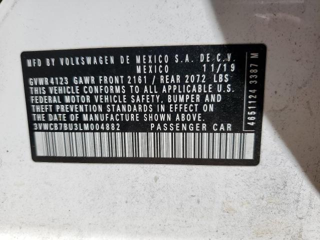 3VWCB7BU3LM004882 - 2020 VOLKSWAGEN JETTA S WHITE photo 12
