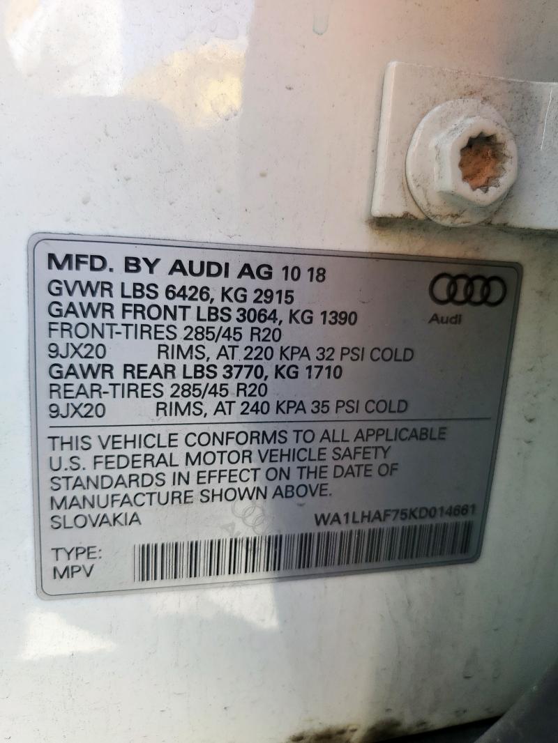 WA1LHAF75KD014661 - 2019 AUDI Q7 PREMIUM PLUS Ақ фото 14