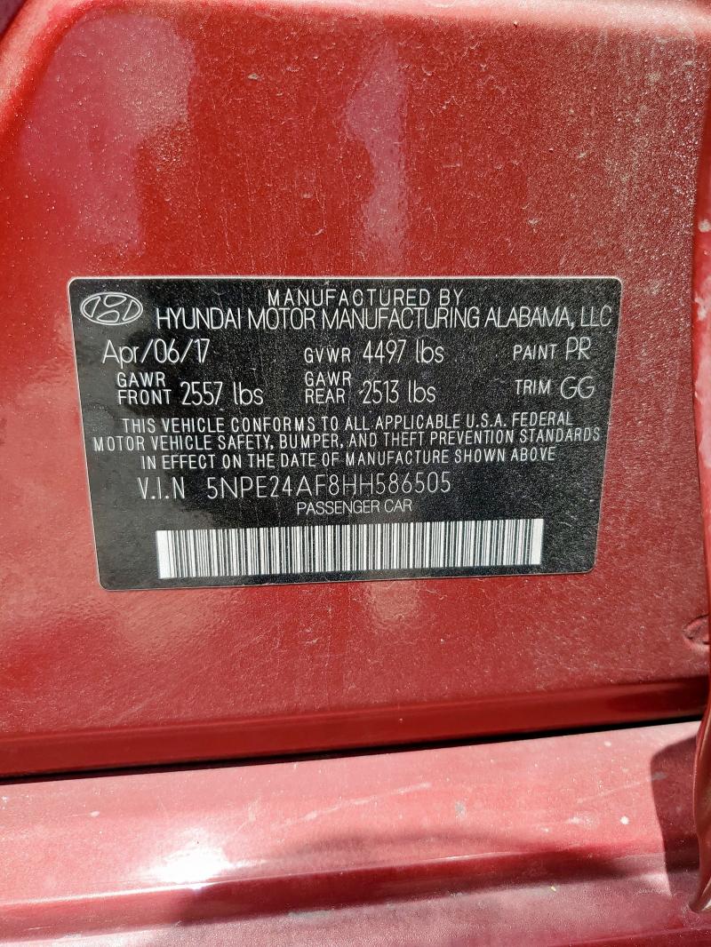 5NPE24AF8HH586505 - 2017 HYUNDAI SONATA SE 红色 照片 13