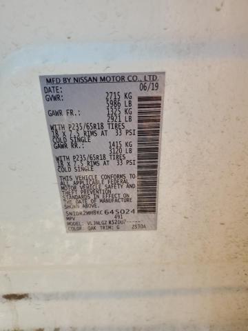 5N1DR2MM8KC645024 - 2019 NISSAN PATHFINDER S WHITE photo 13