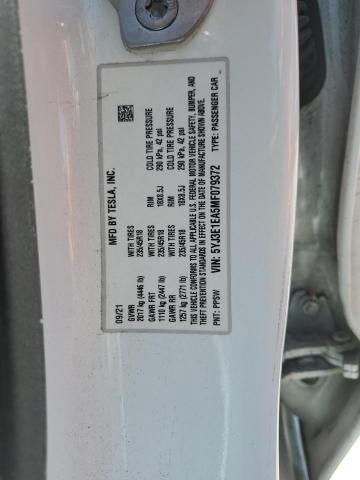 5YJ3E1EA5MF079372 - 2021 TESLA MODEL 3 თეთრი ფოტო 12