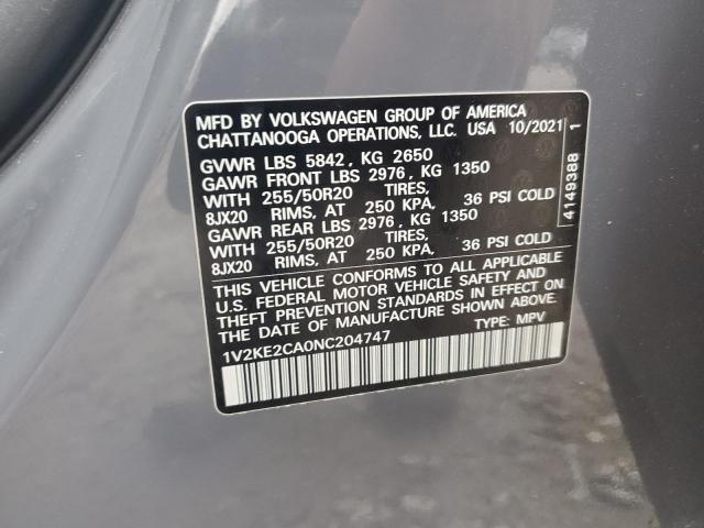 1V2KE2CA0NC204747 - 2022 VOLKSWAGEN ATLAS CROS SE GRAY photo 14