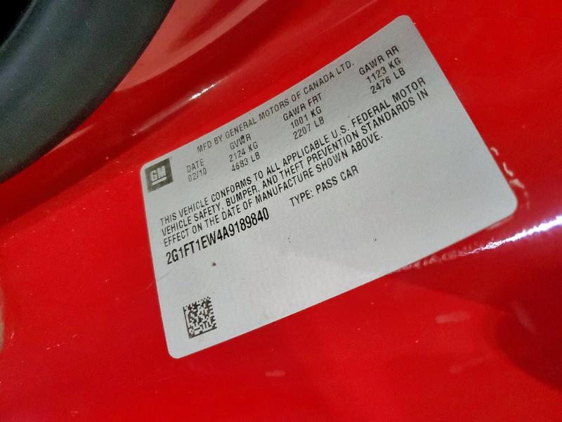 2G1FT1EW4A9189840 - 2010 CHEVROLET CAMARO SS წითელი ფოტო 12