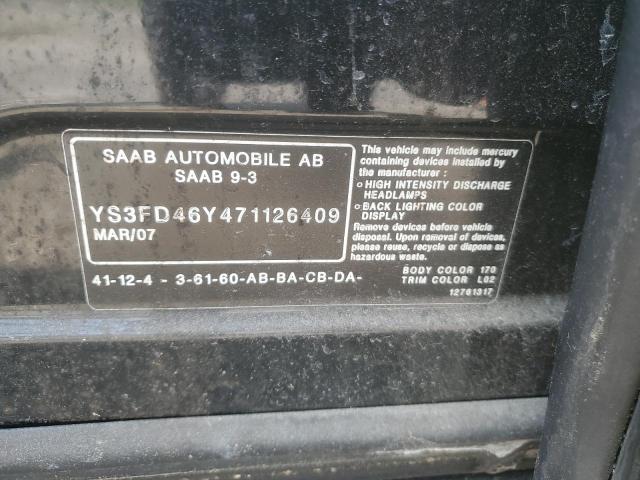 YS3FD46Y471126409 - 2007 SAAB 9-3 2.0T BLACK photo 12