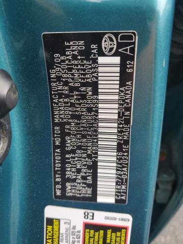 2T1BU4EE3AC271599 - 2010 TOYOTA COROLLA BASE GREEN photo 12