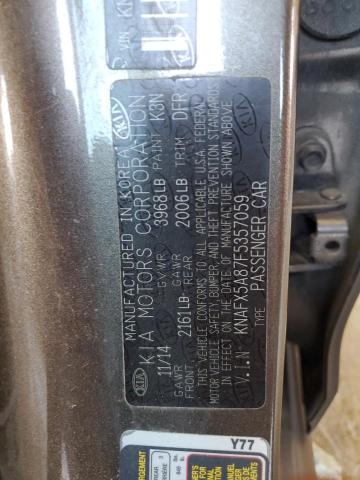 KNAFX5A87F5357059 - 2015 KIA FORTE EX GRAY photo 12