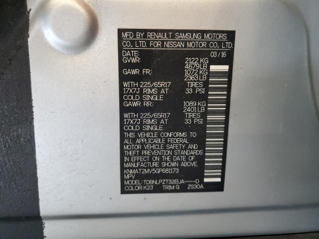 KNMAT2MV5GP681173 - 2016 NISSAN ROGUE S Արծաթագույն լուսանկար 14