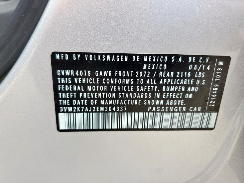 3VW2K7AJ2EM304337 - 2014 VOLKSWAGEN JETTA BASE SILVER photo 12