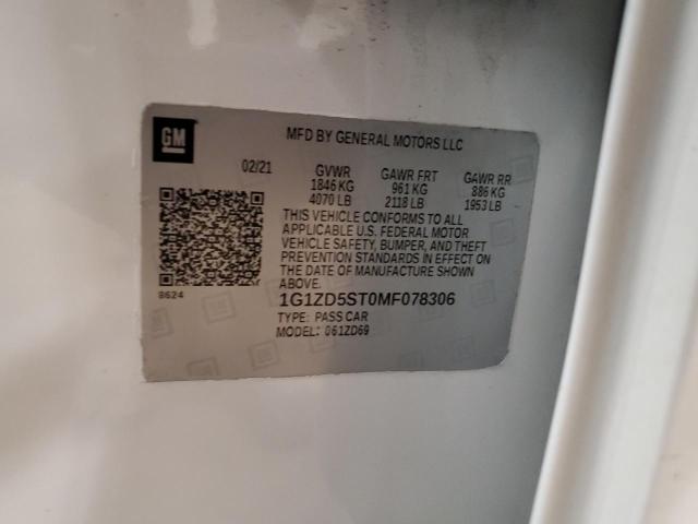 1G1ZD5ST0MF078306 - 2021 CHEVROLET MALIBU LT 白色 照片 13