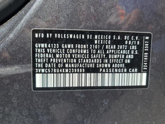 3VWC57BU4KM239989 - 2019 VOLKSWAGEN JETTA S GRAY photo 12