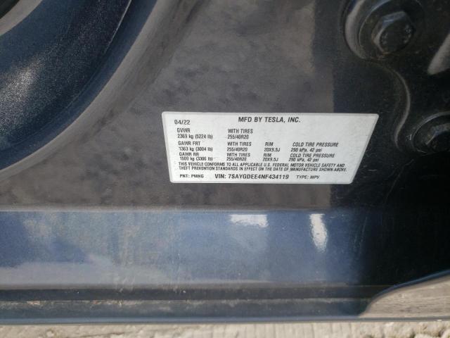 7SAYGDEE4NF434119 - 2022 TESLA MODEL Y CHARCOAL photo 13
