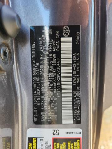 4T1B11HK2KU736463 - 2019 TOYOTA CAMRY L Boz foto 12