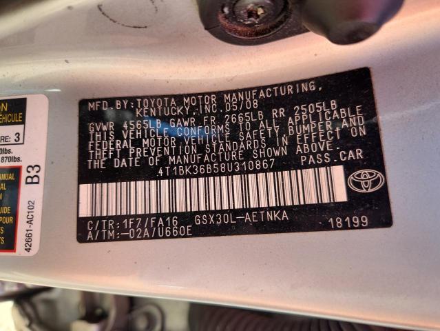 4T1BK36B58U310867 - 2008 TOYOTA AVALON XL SILVER photo 12