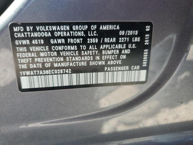 1VWAT7A36EC028742 - 2014 VOLKSWAGEN PASSAT S GRAY photo 12
