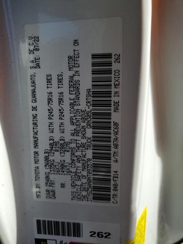 3TYSZ5AN0NT093570 - 2022 TOYOTA TACOMA ACCESS CAB WHITE photo 12