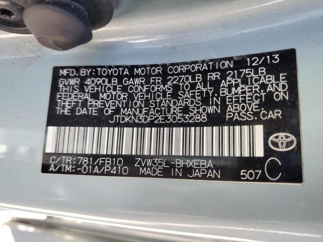 JTDKN3DP2E3053288 - 2014 TOYOTA PRIUS PLUG ტურკოუსი ფოტო 12