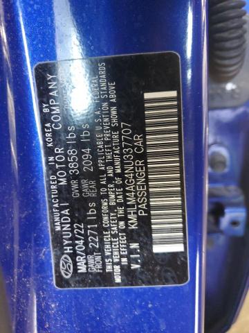 KMHLM4AG4NU337707 - 2022 HYUNDAI ELANTRA SEL BLUE photo 12