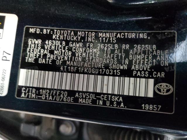 4T1BF1FK0GU170315 - 2016 TOYOTA CAMRY LE BLACK photo 12