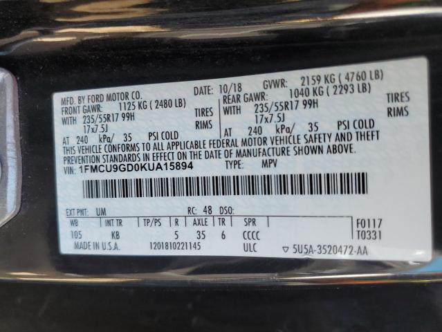 1FMCU9GD0KUA15894 - 2019 FORD ESCAPE SE BLACK photo 13