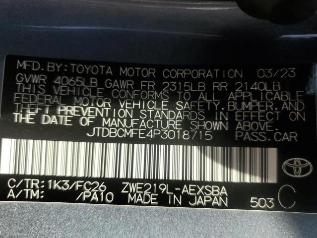 JTDBCMFE4P3018715 - 2023 TOYOTA COROLLA LE Сұр фото 12