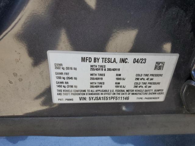 5YJSA1E51PF511146 - 2023 TESLA MODEL S GRAY photo 13