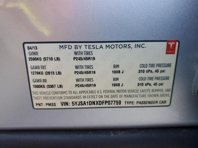 5YJSA1DNXDFP07759 - 2013 TESLA MODEL S Արծաթագույն լուսանկար 12