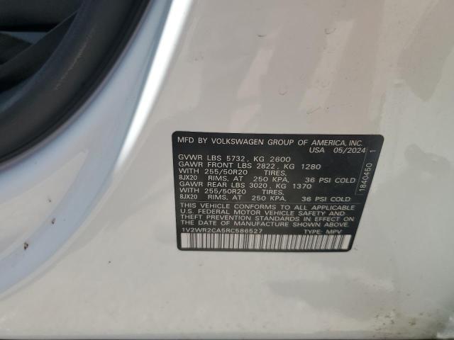 1V2WR2CA5RC586527 - 2024 VOLKSWAGEN ATLAS SE Biały zdjęcie 12