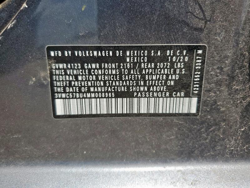 3VWC57BU4MM008965 - 2021 VOLKSWAGEN JETTA S GRAY photo 12