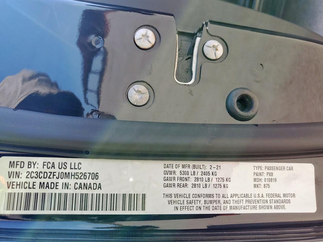 2C3CDZFJ0MH526706 - 2021 DODGE CHALLENGER R/T SCAT PACK BLACK photo 12