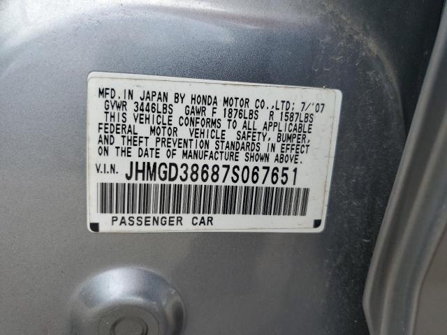 JHMGD38687S067651 - 2007 HONDA FIT S 银色 照片 13