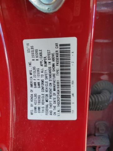 1HGCR2F54GA168991 - 2016 HONDA ACCORD SPORT RED photo 12