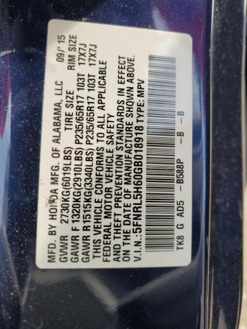 5FNRL5H60GB018918 - 2016 HONDA ODYSSEY EXL BLUE photo 14