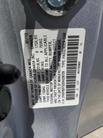 2HGFB2F52DH528709 - 2013 HONDA CIVIC LX ვერცხლისფერი ფოტო 12