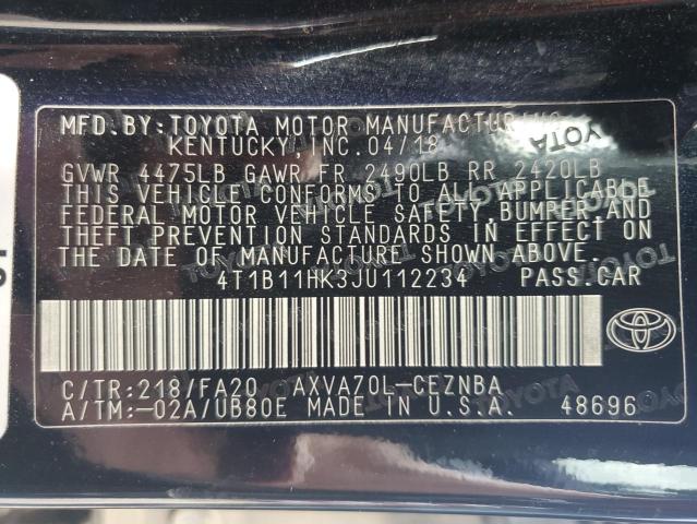 4T1B11HK3JU112234 - 2018 TOYOTA CAMRY L BLACK photo 13