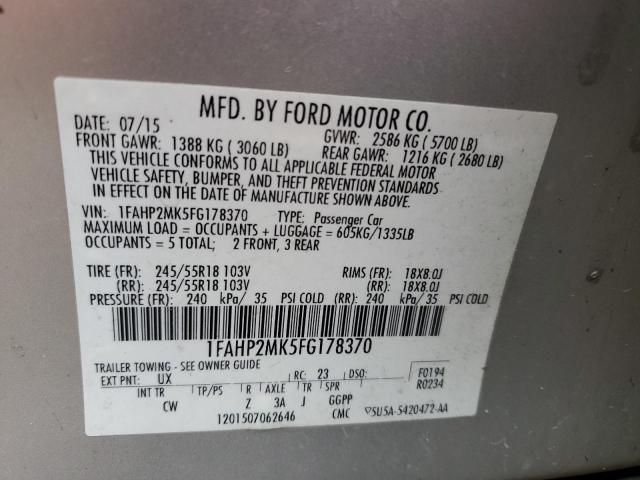 1FAHP2MK5FG178370 - 2015 FORD TAURUS POL SILVER photo 12