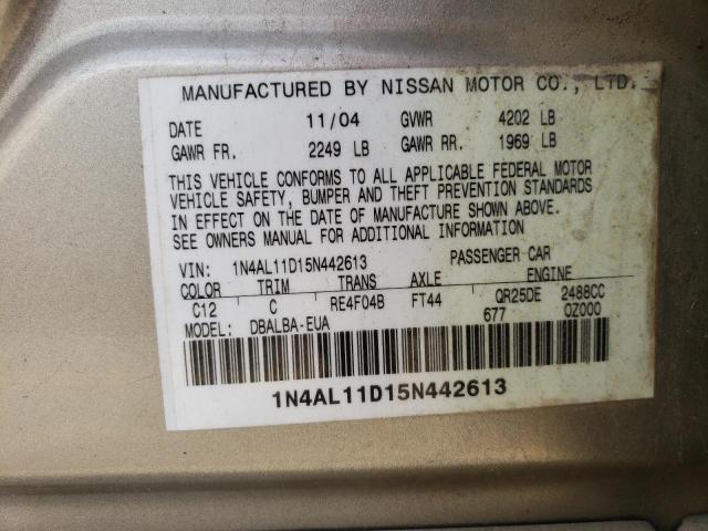 1N4AL11D15N442613 - 2005 NISSAN ALTIMA S GOLD photo 12