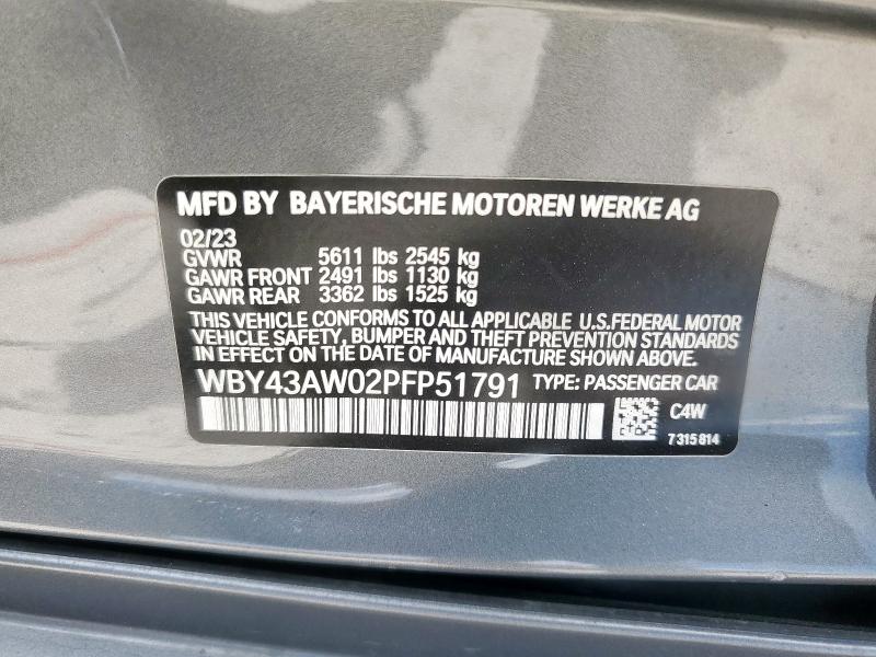 WBY43AW02PFP51791 - 2023 BMW I4 EDRIVE 35 GRAY photo 12