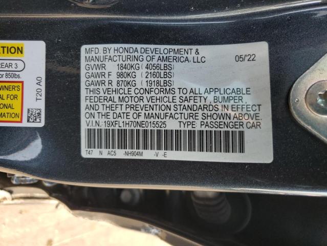 19XFL1H70NE015525 - 2022 HONDA CIVIC EXL GRAY photo 13