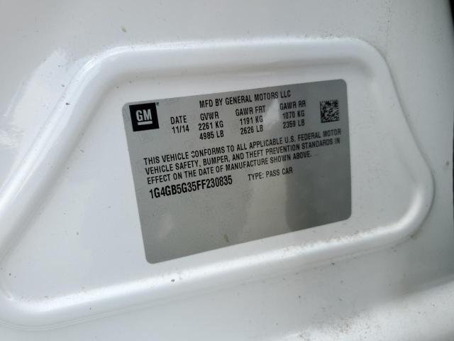 1G4GB5G35FF230835 - 2015 BUICK LACROSSE თეთრი ფოტო 12