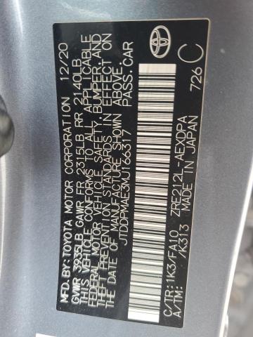 JTDDPMAE3MJ166317 - 2021 TOYOTA COROLLA L GRAY photo 12