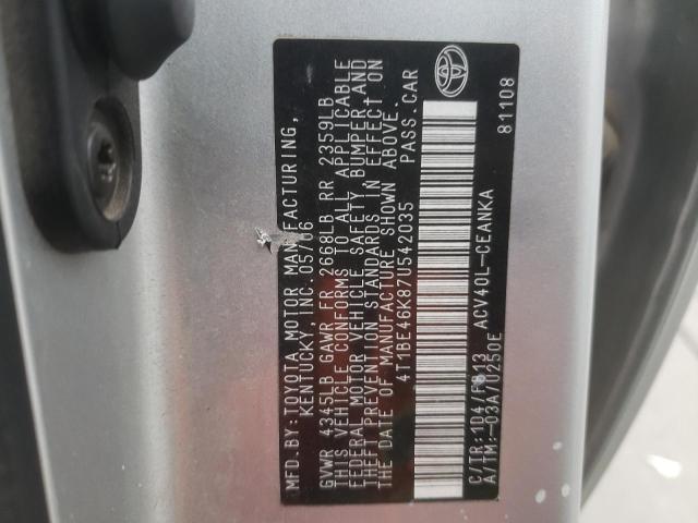 4T1BE46K87U542035 - 2007 TOYOTA CAMRY CE SILVER photo 13