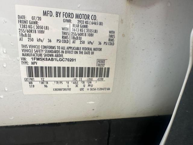 1FM5K8AB1LGC70201 - 2020 FORD EXPLORER POLICE INTERCEPTOR 白色 照片 10