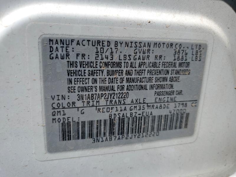 3N1AB7AP2JY212220 - 2018 NISSAN SENTRA S 白色 照片 12