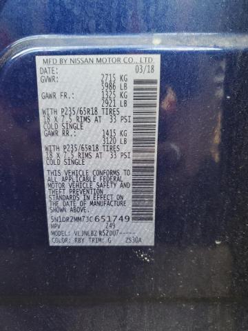 5N1DR2MM7JC651749 - 2018 NISSAN PATHFINDER S Mavi fotoğraf 13